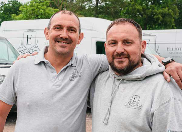 Dean and Chris Elliott in the workshop at Elliott Stone Works, Cranleigh Surrey