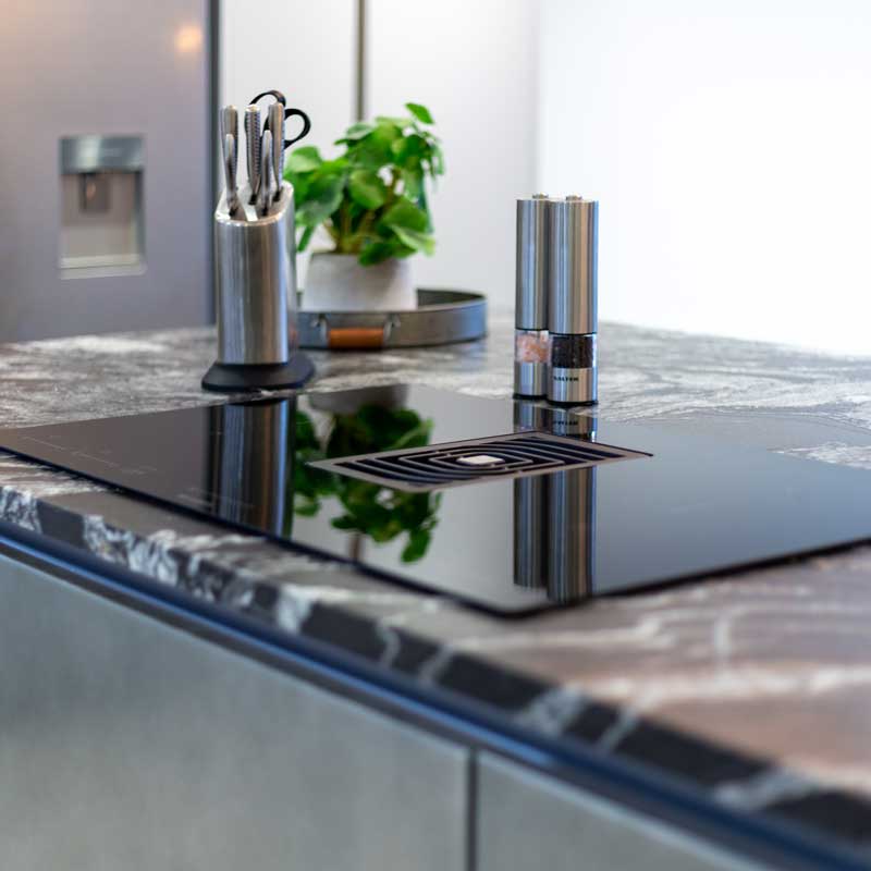 Close-up of a natural granite worktop surface